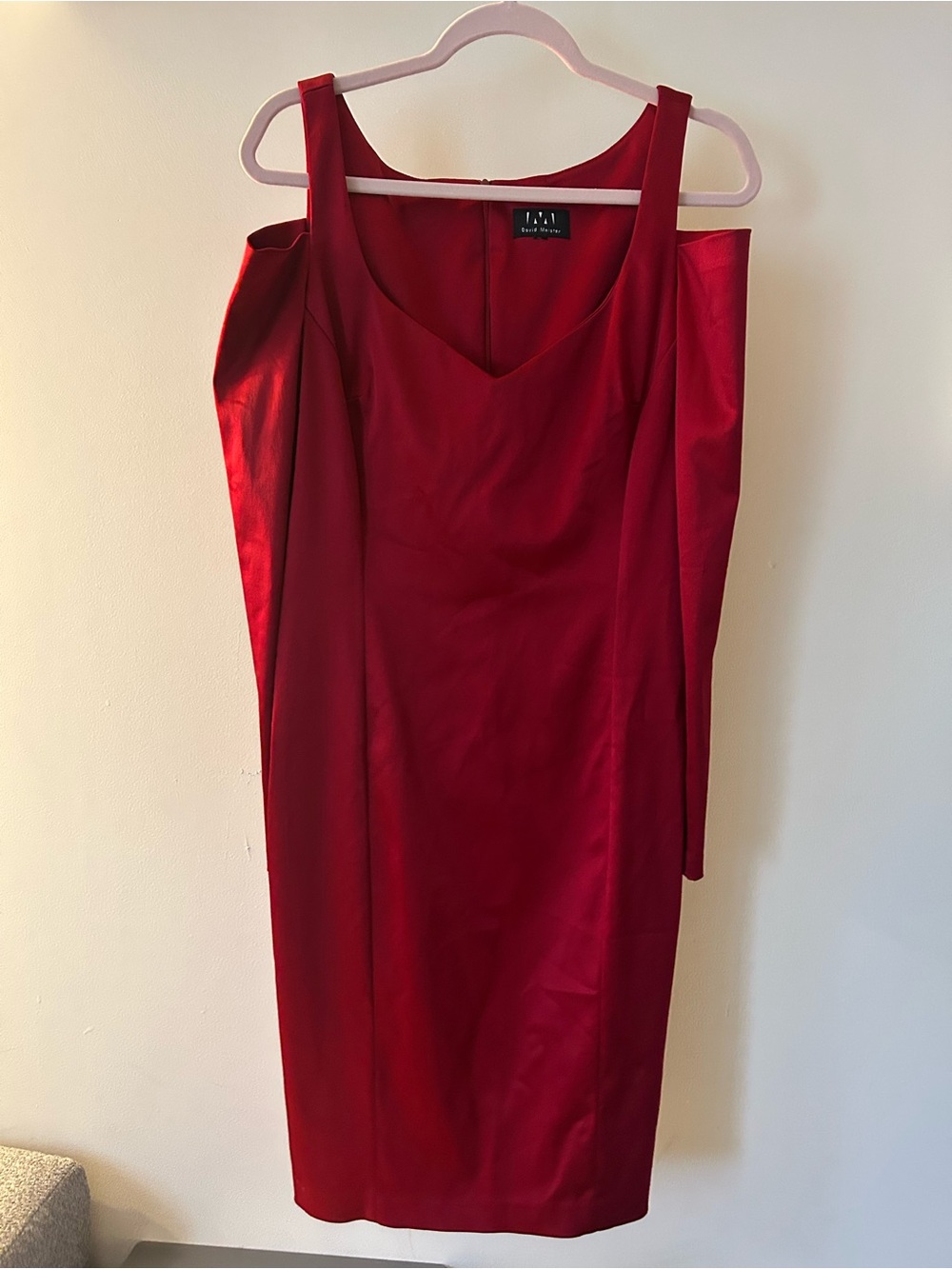 David Meister Red Satin Cold-Shoulder Sheath Dress